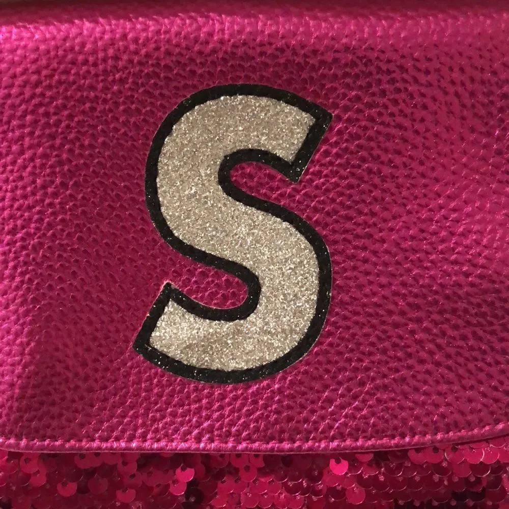 Justice “S” Monogram Fuchsia Pink Sequin Purse Bag with Emoji Charms